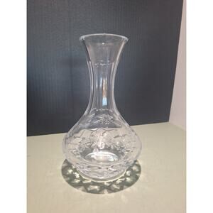 Vintage Cut Crystal Vase Floral Etched Pattern Flared Rim Clear Glass 10”